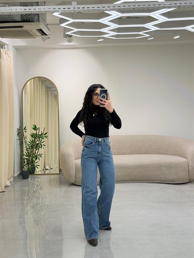 Mavi Wide Leg Yüksek Bel Jean Pantolon