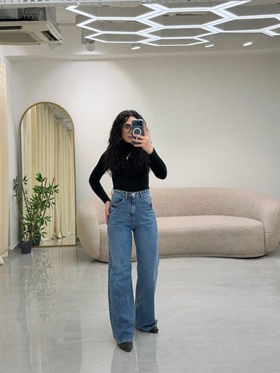 Mavi Wide Leg Yüksek Bel Jean Pantolon