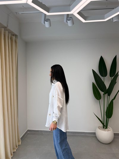 Nakışlı Oversize Yazlık Gömlek