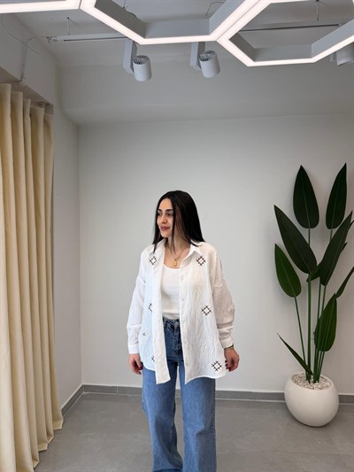 Nakışlı Oversize Yazlık Gömlek