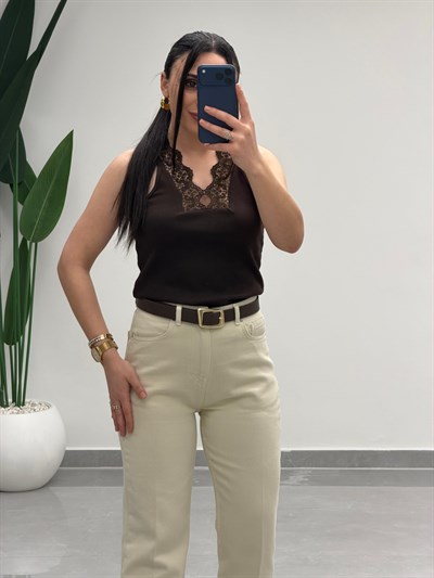 Orj Marka Paça Kesik Straight Jean Bej
