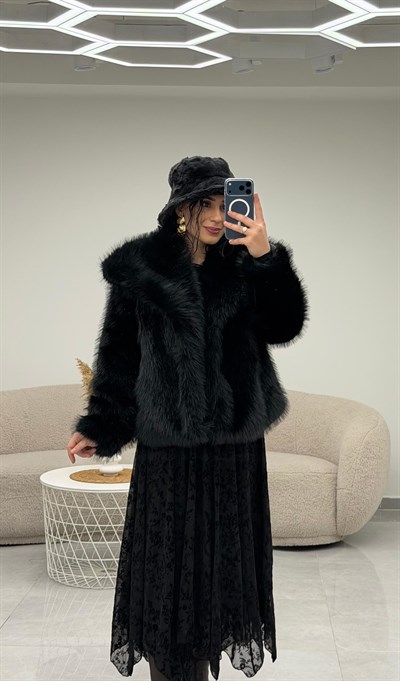 Premium Geniş Yaka Kürk Siyah
