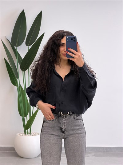 Premium Oversize Tensel Gömlek Antrasit
