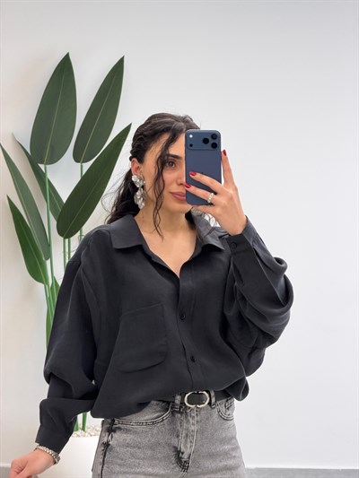 Premium Oversize Tensel Gömlek Antrasit