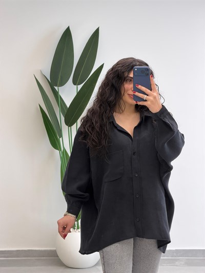 Premium Oversize Tensel Gömlek Antrasit