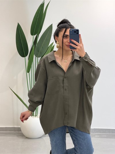 Premium Oversize Tensel Gömlek Haki