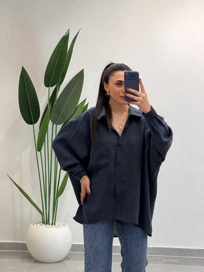 Premium Oversize Tensel Gömlek Lacivert