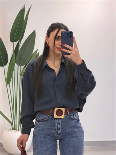 Premium Oversize Tensel Gömlek Lacivert