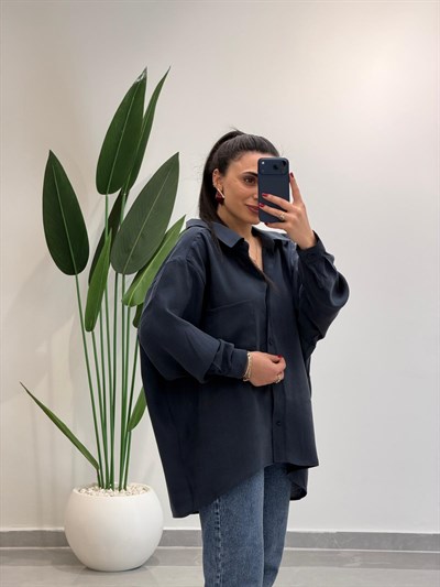 Premium Oversize Tensel Gömlek Lacivert