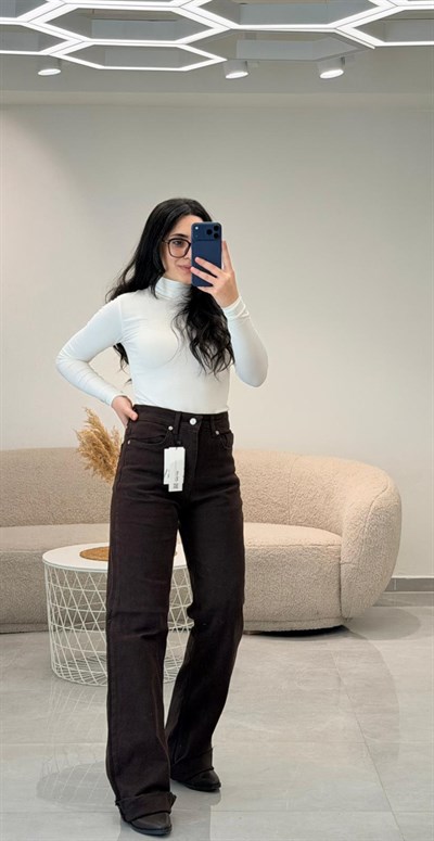 Premium Seri Bol Paça Yüksek Bel Jean Acı Kahve