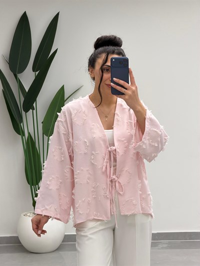 Püskül Detay Bağlamalı Gömlek Pembe