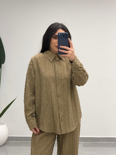 Saçaklı Gömlek Pantolon Takım Çağla Yeşili