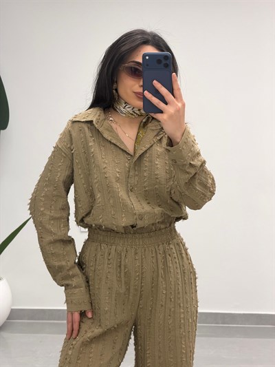 Saçaklı Gömlek Pantolon Takım Çağla Yeşili