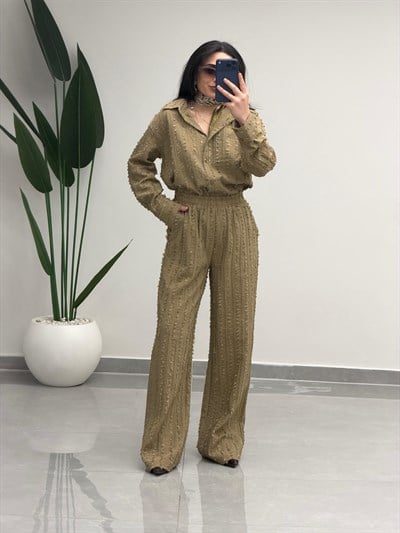 Saçaklı Gömlek Pantolon Takım Çağla Yeşili