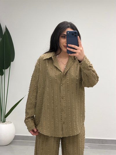 Saçaklı Gömlek Pantolon Takım Çağla Yeşili