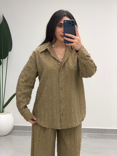 Saçaklı Gömlek Pantolon Takım Çağla Yeşili