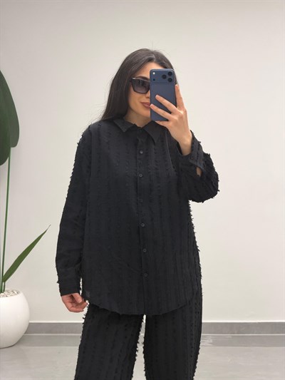 Saçaklı Gömlek Pantolon Takım Siyah