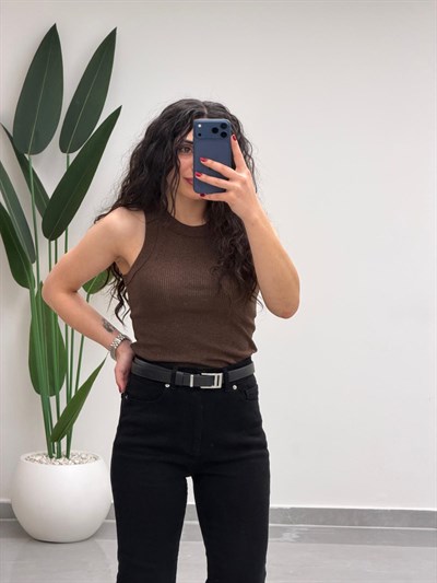 Simli Halter Yaka Atlet Kahve