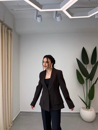 Tek Düğmeli Blazer Ceket Kahve