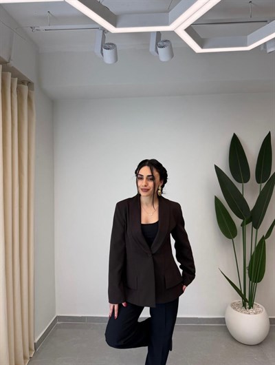 Tek Düğmeli Blazer Ceket Kahve