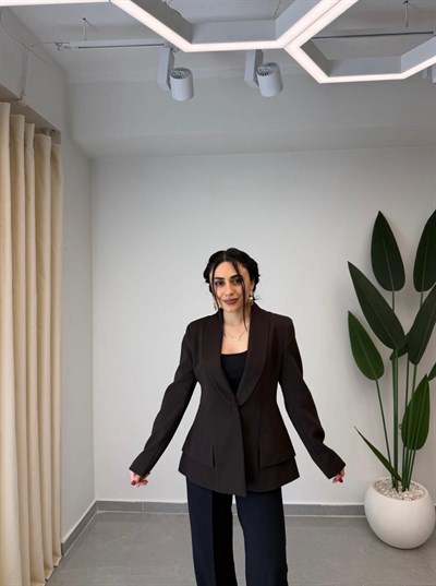 Tek Düğmeli Blazer Ceket Kahve