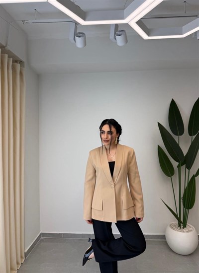 Tek Düğmeli Blazer Ceket Koyu Bej