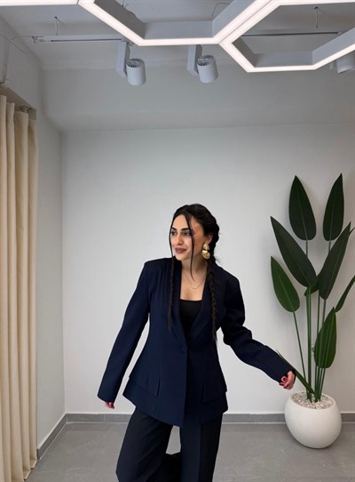 Tek Düğmeli Blazer Ceket Lacivert