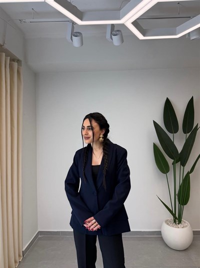 Tek Düğmeli Blazer Ceket Lacivert