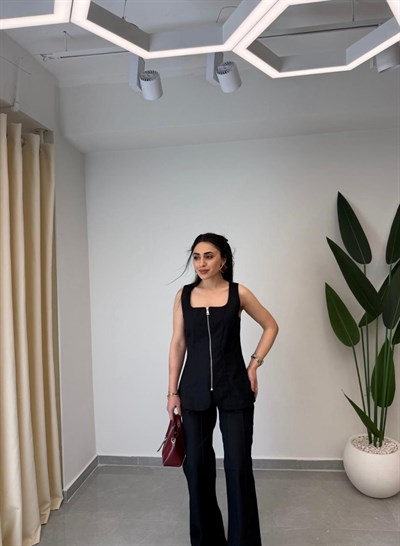 Tensel Denim Yelekli Takım Siyah