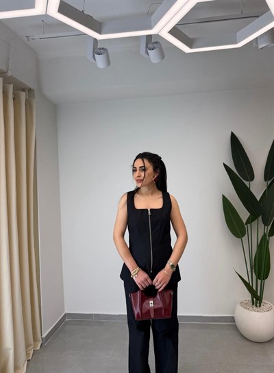 Tensel Denim Yelekli Takım Siyah