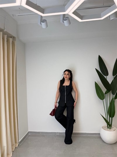 Tensel Denim Yelekli Takım Siyah