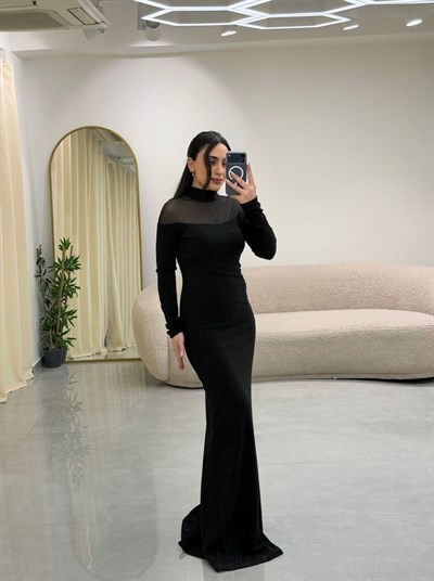 Transparan Detaylı Tasarım Simli Elbise