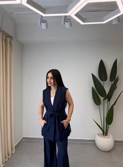 Yanı Şerit Detaylı Yelek-Pantolon İkili Takım