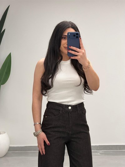 Yüksek Bel Straight Jean Melanj Kahve