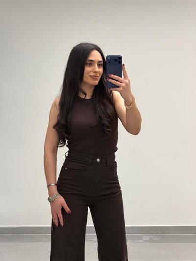 Yüksek Bel Straight Jean Kahve