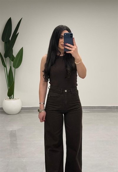 Yüksek Bel Straight Jean Kahve