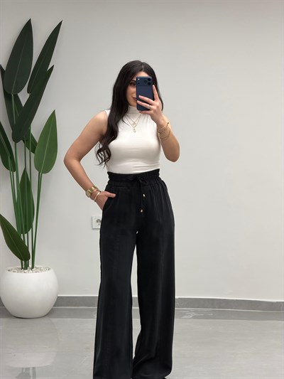 Yüksek Bel Tensel Palazzo Pantolon Siyah