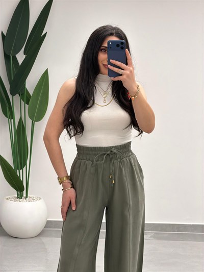 Yüksek Bel Tensel Palazzo Pantolon Çağla Yeşili