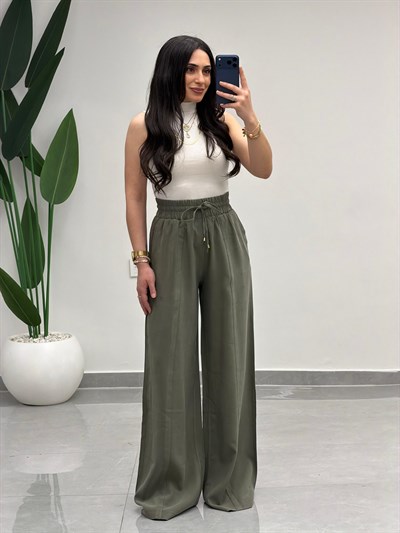 Yüksek Bel Tensel Palazzo Pantolon Çağla Yeşili