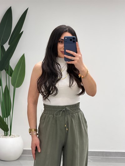 Yüksek Bel Tensel Palazzo Pantolon Çağla Yeşili