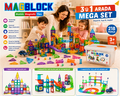 218 Parça Manyetik 3′ ü 1 Arada Oyun Seti. 3 Farklı Model Tek Set İçerisinde.