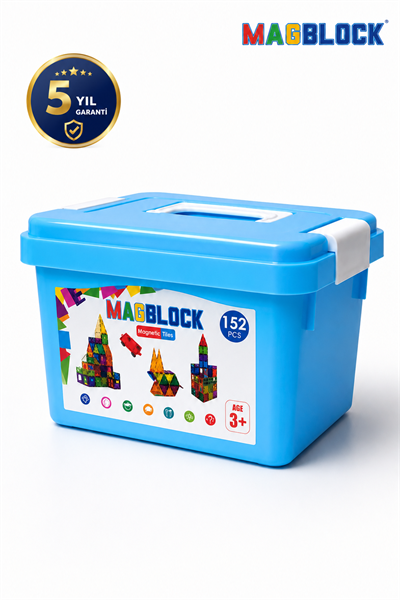 MagBlock 152 Parça Tamamı Mıknatıslı Yapı Blokları - Saklama Kutulu Oyuncak - 5 yıl Garanti - Eğitici Oyuncak