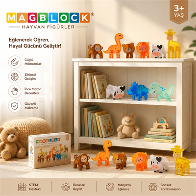 MagBlock Hayvan Figürleri | Manyetik Oyuncak ve STEM Destekli Eğitici Oyun Seti