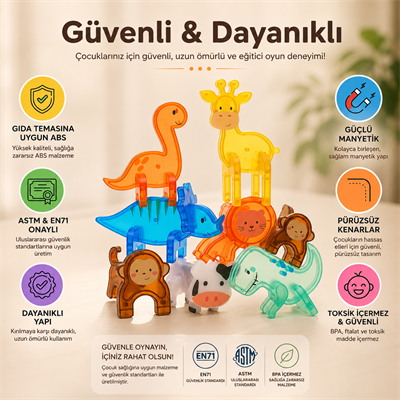MagBlock Hayvan Figürleri | Manyetik Oyuncak ve STEM Destekli Eğitici Oyun Seti