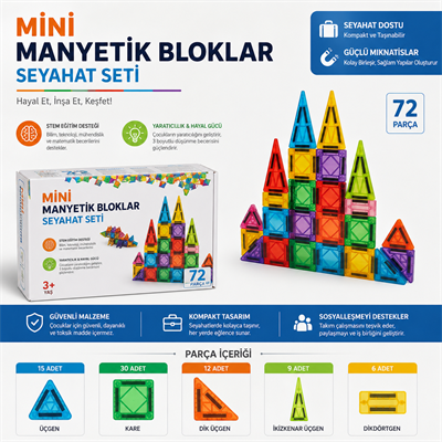 MagBlock Mini Manyetik Bloklar - Seyahat Seti 72 Parça