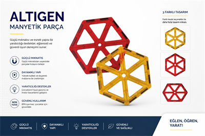 2 Adet Manyetik Altıgen Parça - Çok amaçlı - Her marka mıknatıslı oyuncaklar ile uyumlu.