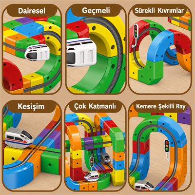 Sihirli Tren – 123 Parça - Akıllı Küp Raylar | USB Şarjlı  Tren Seti