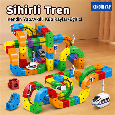 Sihirli Tren – 123 Parça - Akıllı Küp Raylar | USB Şarjlı Elektrikli Tren Seti | Eğitici ve Geliştirici Oyuncak
