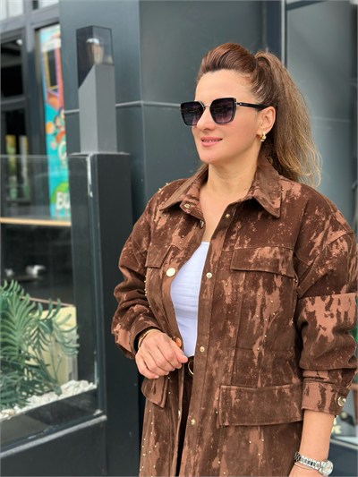 ÖNÜ CEP DETAYLI ÇIT ÇITLI BOL PAÇA PANTOLONLU FLOK TAKIM