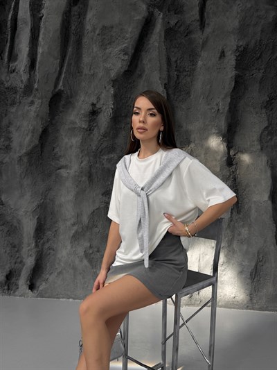 Atkı Detaylı T-shirt gri